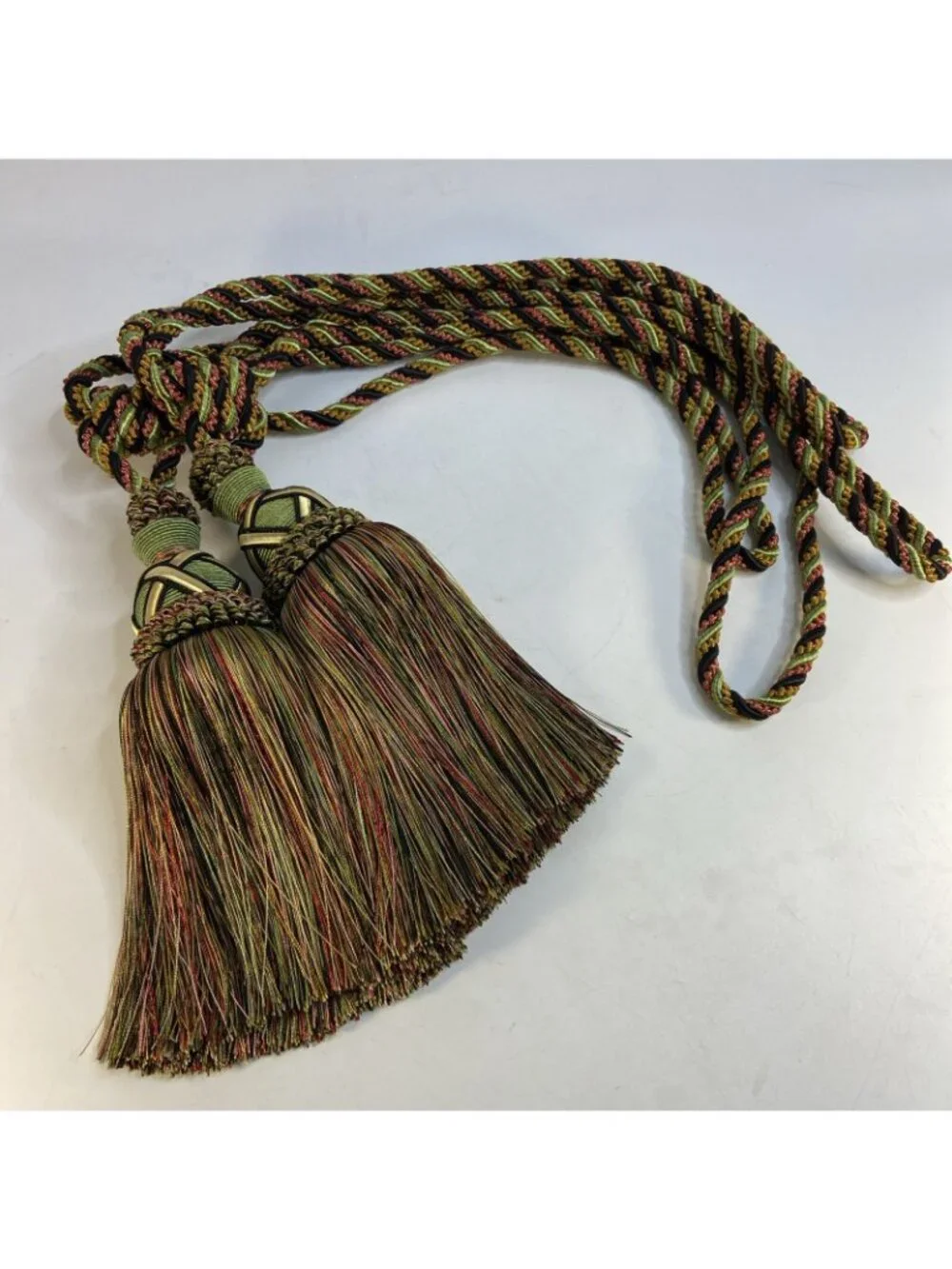 2 Large Luxury Curtain Tiebacks Braided Cord Tassel Fringe Multi Color Heavy30in